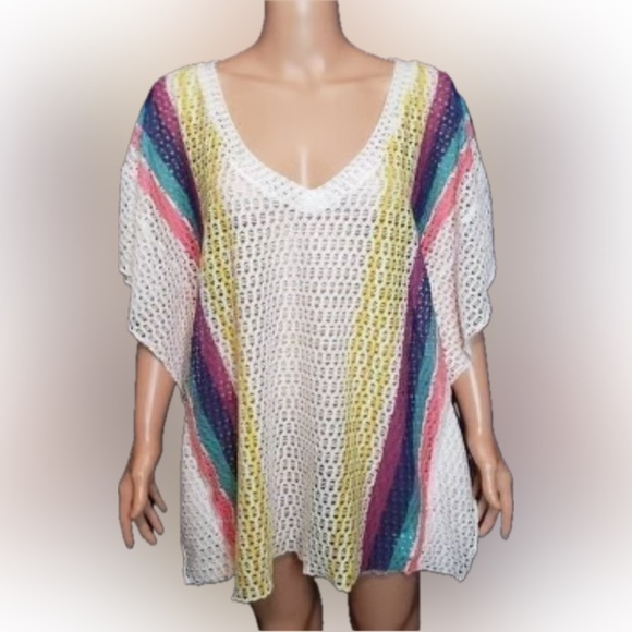 Roxy knitted crochet poncho swim beach coverup size small - Picture 2 of 12